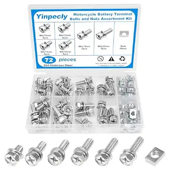 72PCS M6 Motorcycle Battery Terminal Bolts and Nuts Kit