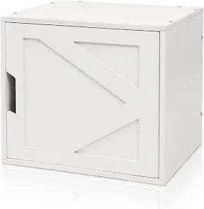 Fasmov Stackable Cube Storage Organizer, Multifunctional Wood Cubby Bookshelf with Door, Easy Assembly DIY Storage Bin, Durable Classic Storage Unit for Bedroom Living Room Office, White