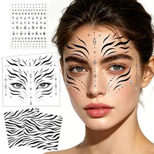 Zebra Temporary Tattoos Zebra Makeup Zebra Face Tattoo With Diamond Sticker