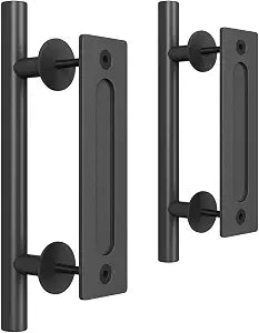 SMARTSTANDARD 2PCS 12" Barn Door Handle, Large Rustic Two-Side Design,Black
