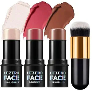 3Pcs Contour Stick Makeup Set,Shades with Highlighter Blush Bronzer, MATURE