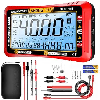 ANENG Digital Multimeter Tester,4000 Counts Voltage Tester,Auto-Ranging TRMS Volt Meter,Large LCD Ohm Meter Measures AC/DC Current,Voltage,Resistance, Diode,Continuity,Capacitance,Temperature(Red)