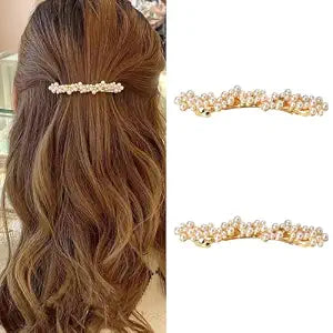 Pearl Hair Clips Barrettes for Women Elegant French Barrettes for Thin Thick Hair Small Gold Barrette Clips Hair Pins Hairpins Decorative Pearl Wedding Bridal Hair Clip for Women 2 PCS
