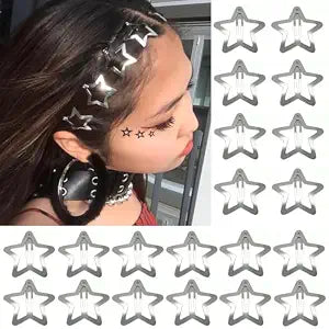 20 PCS 1.22 inches Star Hair Clips Snap Star Hair Barrettes Cute Lovely Accessories, Non Slip Clips for Girls Women 2000s Y2K Silver Metal Hair Clips