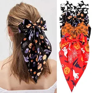 Atoden Halloween Hair Bows Clips Oversized Long Tail with Barrettes Clips Large Bowknot Hair Accessories for Women Girls Cosplay Party Favors Supplies Black Red Orange