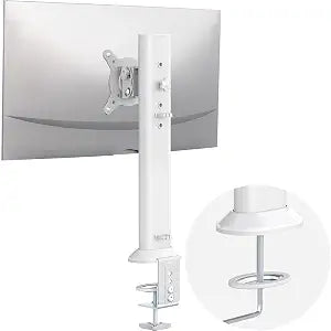 Hemudu Single Desk Monitor Arm Mount Stand Fit for 13 inch to 32 inch Flat Curved Computer Screen with Swivel, Height Adjustable, Rotation,Holds up to 77lbs, White