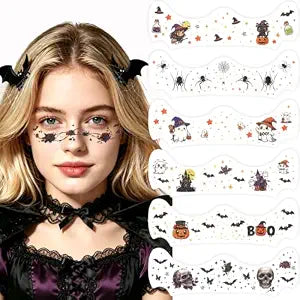 Ceiba Tree Halloween Face Temporary Tattoos Glitter Freckles 10 Sheets Color Metallic Patches Makeup Accessories for Adults Women Kids