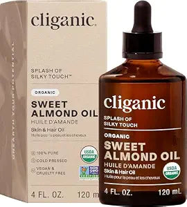 Cliganic Organic Sweet Almond Oil, 100% Pure - for Skin & Hair, Nourishing Carrier Oil for Face & Body