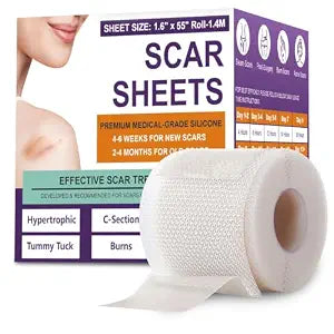 Silicone Scar Sheets, Medical Grade Silicone Scar Tape for Surgical, Hypertrophic, Keloid, C-Section, Burn, Old & New Scars, Reusable Professional Scars Removal Sheets (1.6"X 55" Roll-1.4M)