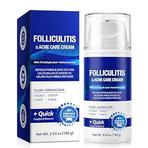 Cystic Acne & Folliculitis Care Cream for Face and Body - 1% Salicylic Acid & Multi-Acid Complex - Stubborn Spot Blemish, Pimple & Butt Breakout Clearing Control - Suitable for Sensitive Skin