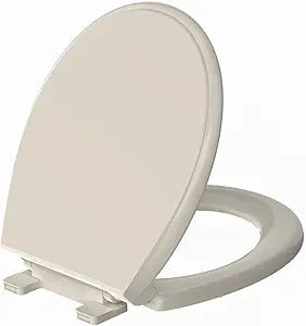 Round Toilet Seat Almond 16.5 Inch, Soft Close Toilet Seat, Quiet No Slam Toilet Lid, Easy Install & Quick Release, Durable PP Plastic, Easy Clean, Fits Most Standard Round Toilets, Almond