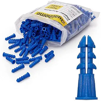Qualihome Ribbed Plastic Drywall Anchors - Wall Anchors for Drywall - Plastic Screw Anchors for Secure Fastening (Bulk Pack, #10-12 x 1)