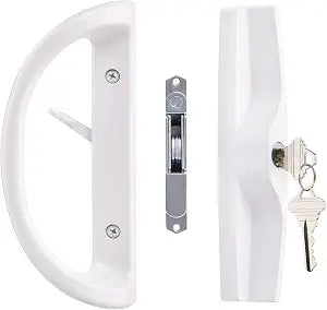Sliding Patio Door Handle Set with Key Cylinder and Mortise Lock, Full Replacement Handle Lock Set Fits Door Thickness from 1-1/2" to 1-3/4", 3-15/16 Screw Hole Spacing, Reversible Design(Non-Handed)