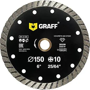 GRAFF 6 Inch Diamond Blade for Angle Grinder - Diamond Cutting Wheel for Cutting Stone, Marble, Granite, Brick, Masonry, Paving Flag, Concrete - Turbo Diamond Saw Blades - 150 mm