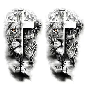 Jesus Cross Temporary Tattoos for Adults, Large Half Arm Waterproof