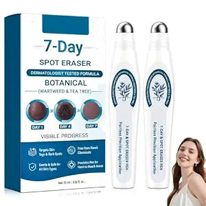 7 Day Spot and Acne Remover, Light Hydrating Essence for Face & Body, Precision Roller Applicator, All Skin Types (2 Pack)