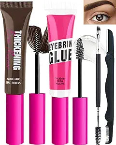 Brow Gel Kit-Espresso Thickening Tinted Eyebrow Mascara Gel & Clear Setting Brow Glue, Brow Filler Dye Brows Cream, Long Lasting Eye Makeup for Women, Light Medium Dark Brown With Brow Tool-Set 07
