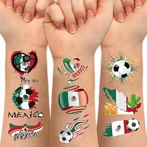 20 Pcs Mexico Pre-Cut Soccer Flag Temporary Tattoos Themed Birthday Party Decoration Supplies Favors Football Red White Green Mexico Tattoo Sticker Gift For Game Boy Girls Body Art Decor Q1140-S07