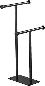Free Standing Bath Towel Racks for Bathroom, 2-Tier Floor Towel Holder Stand SUS304 Stainless Steel, Modern Stylish Double-T Shape Matte Black, MJG2602-FS-2-B