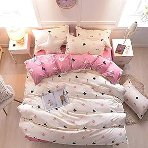 Teinopalpus Teen Bedding Girls Cat Print Pink and White - Full/Queen,Kids Duvet Cover Sets 3 Pieces (1 Duvet Cover and 2 Pillowcases) - Soft,NO Comforter