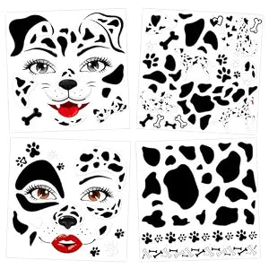 HOWAF Halloween Dalmatian Face Tattoos, Dalmatian Costume Supplies Temporary Tattoos Stickers for Men Women Girls Boys Halloween Puppy Dog Cosplay Facial Stickers Dog Paw Prints Tattoo