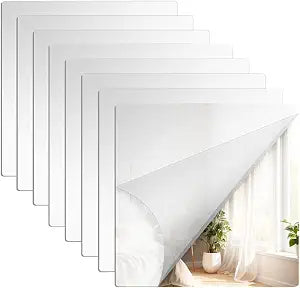12" x 12" Acrylic Mirror Tiles, 8 Pack Self Adhesive Acrylic Square Mirrors for Gym, Frameless Full Length Mirror Tiles Sheets Wall Stickers for Wall Decor Home Living Room Bedroom (Thickness 2mm)