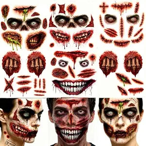 Halloween Zombie Tattoos Kit ��������� 6 Sheets (4 Zombie Tattoos + 2 Wound Tattoos) ��������� Fake Scars Temporary Tattoos for Adults, Women, Men �������ï¿