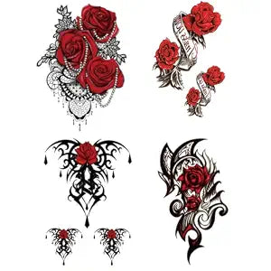 Yesallwas 4 Sheets Large Temporary Tattoo Sticker Fake Tattoos for Women Girls Models,Waterproof Long Lasting Body Art Makeup Sexy Realistic Arm Tattoos -Rose, Flowers���Jewelry 5.9x8.26inc