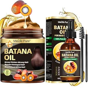 Batana Oil for Hair Growth–4Pc Set: Raw Batana Oil,Hair Mask Paste,Lash Wand & Brow Brush,Hair Growth Treatment Promotes Hair Thickness,Prevents Loss for Men Women,Deep Care for Scalp,Edges & Eyebrows