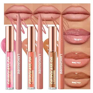 6Pcs Lip Liner and Gloss Set, Plumping Hydrating Lip Oil Combo (Set A)