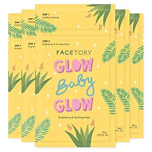 FACETORY Glow Baby Glow Korean Face Mask + Niacinamide Serum, 5 Pack