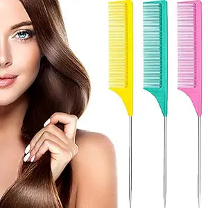 Leinuosen 3 Pack Rat Tail Comb Carbon Fiber,Yellow, Pink, Green