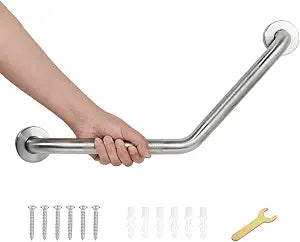 20 Inch Bathroom Grab Bar, Satin Brushed Nickel Angled Grab Bar with Anti-Slip Knurled Grip, Stainless Steel Bath Balance Bar, 1.0" Tube Safety Hand Rail Support, Handicap Elderly Assist Bath Handle