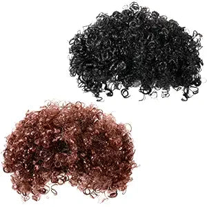 Canlierr 2 Pcs Afro Wig Short Curly 70s 80s Costume, Black, Brown