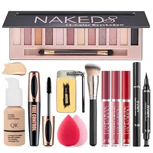 All in One Makeup Kit for Women Full Kit - Travel Make Up Gift Set Includes Eyeshadow, Foundation, Lipstick Set, Eyebrow Soap, Eyeliner Stamp, Mascara, Brush, Sponges - Ideal for Daily Wear & Gifting