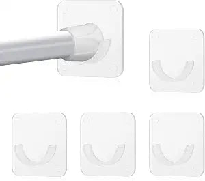 Shower Curtain Rod Holders with Strong Adhesive 4 Pack Tension Curtain Bracket No Drilling Bar Transparent Retainer Holders Pole Never Fall Down (Not Included)