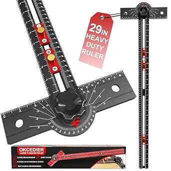 29 Inch Woodworking T Square Ruler, Aluminum Alloy, Adjustable Angle 15-165 Measurement Tool, Precision Drilling Positioning Guide for Carpentry, Drafting, Contractor, Scribe Crafting, Drywall