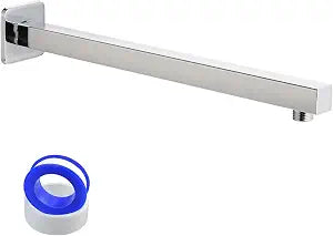 Shower Arm with Flange 16 Inch Stainless Steel Overhead Shower Extension Arm Bathroom Wall Mounted Pipe for Rainfall Showerhead, Chrome Finish (Teflon Tape Included)