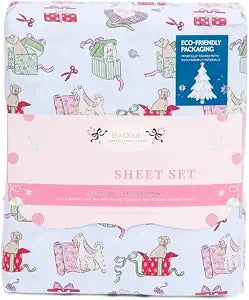 Christmas Winter Sheet Set (Christmas Wrapping Dogs, Queen)