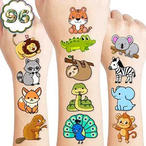 96 PCS Cute Zoo Animal Pre-cut Temporary Tattoos for Kids (8 Sheets)