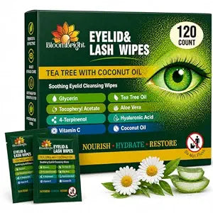 Tea Tree Eyelid Wipes 120 Count ��� Individually Wrapped Eyelid & Lash Cleansing Wipes with Aloe Vera & Hyaluronic Acid ��� Daily Eyelid Hygiene Wipes for Sensitive Eyes ��� Gen