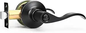GOBEKOR 1 Pack Privacy Door Levers Matte Black Lever Door Handles Interior for Bedroom and Bathroom Door Locks Wave Door Handles