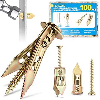 100 PCS Self Drilling Drywall Anchors with Screws Kit, Zinc Plated