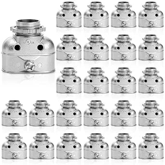 Fasmov 25 Pack Duplex 3/8" Wire Box Connector, Flexible Metal Conduit Duplex Connector 90 Degree Flex Duplex Box for Protecting Cables, Conduit Fittings Screw Coupling