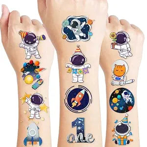 96 PCS Pre-cut Astronaut Temporary Tattoos for Kids (8 Sheets)