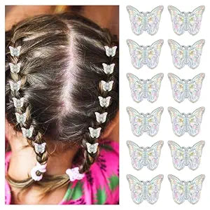 Ouligay 12pcs Sparkly Colorful Hair Accessories - Mini Butterfly Hair Clips and Tiny Claw Clips for Girls and Women (Glitter Color)