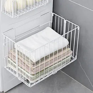 Magnetic Collapsible Laundry Basket, Foldable Metal Laundry Hamper for Washing Machine Side, Space Saving Pop Up Hamper, Laundry Room Organization and Storage (White)