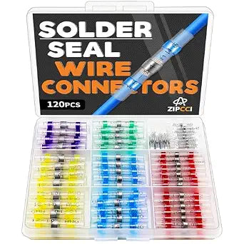 ZIPCCI 120Pcs Solder Seal Wire Connectors - Heat Shrink Butt Connectors Kit for Electrical Wiring