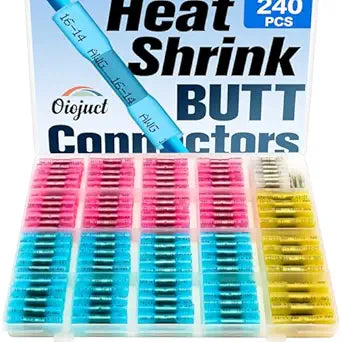 Heat Shrink Butt Connectors Kit - Waterproof Electrical Splice Crimp Terminal for Automotive Wiring - Marine Grade Heat Shrink Wire Connectors Set (240Pcs)