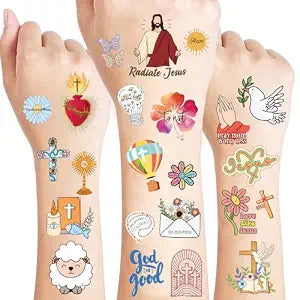 96 PCS Christian Tattoos, Jesus Temporary Tattoos, Holographic Jesus Christian Body Stickers, Religious Face Stickers, Cute Faith Bible Verse for Party Favor, Party Accessories, Gifts for Adults